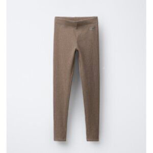 Zara Kids || Ribbed Leggins with Label || Tan Marl